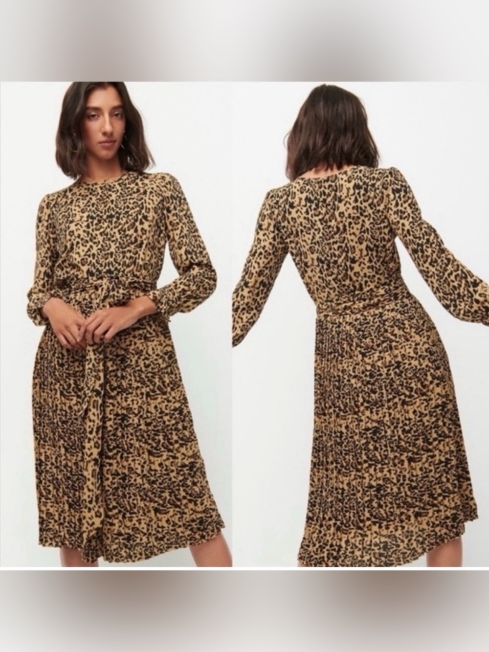 J.Crew Long-Sleeve Pleated Dress in Leopard
Size 20